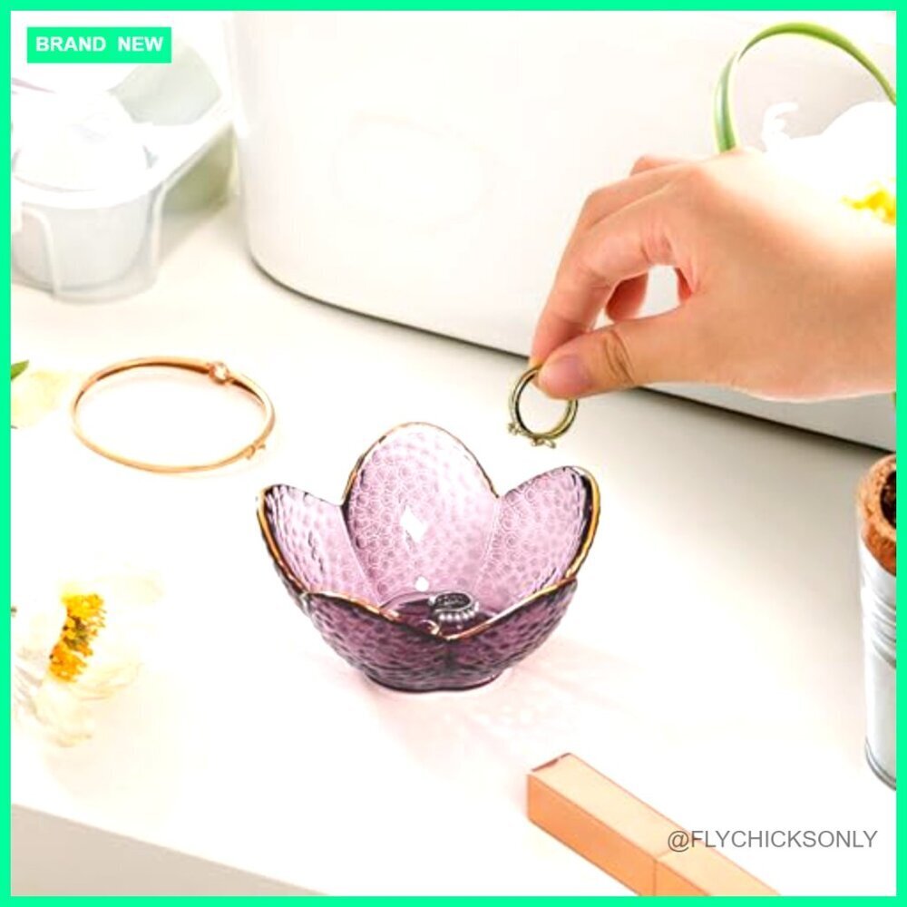 Glass Jewelry Dish Ring Holder Vanity Organizer Nightstand Decor Gift - Picture 2 of 7